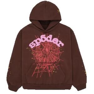Sp5der Brown w/ Pink Web Graphic Logo Hoodie - Small